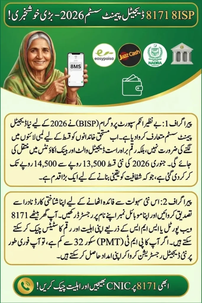 BISP 8171 New Digital Payment 2026, Easy CNIC Registration Tutorial