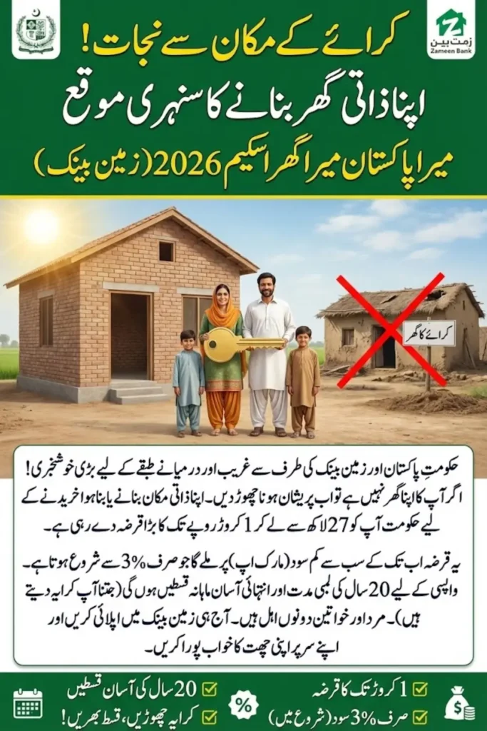 Mera Pakistan Mera Ghar Scheme 2026, Apply Online via Zameen Bank Today